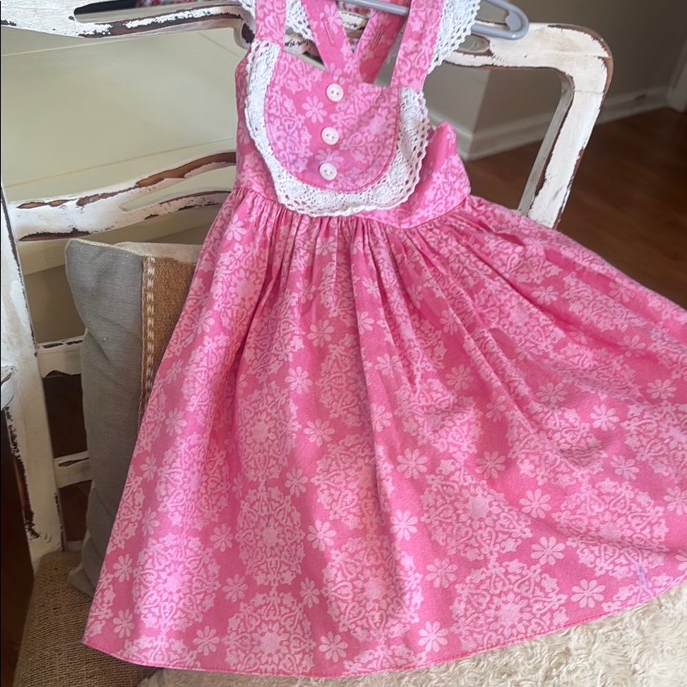 Pink Floral Dress with Lace Trim